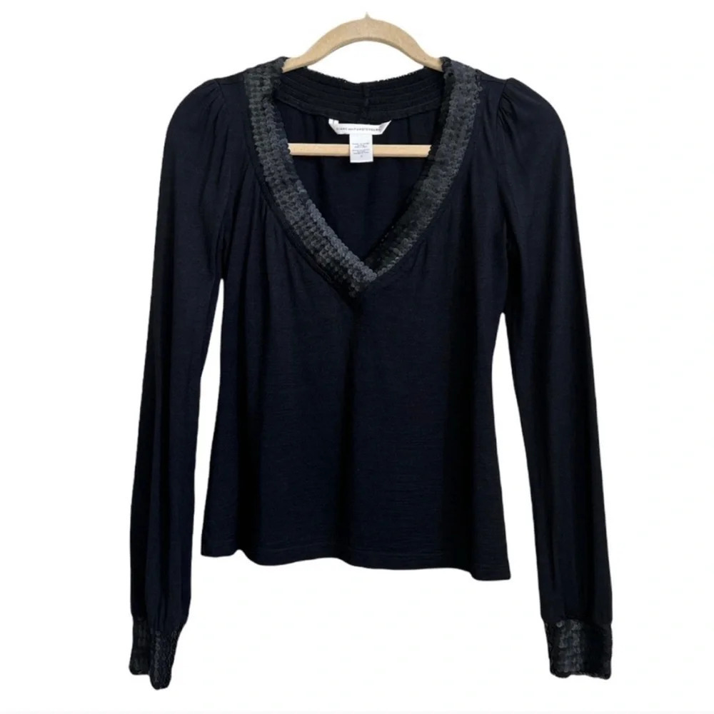 Diane Von Furstenberg Silk Blend Sequin Trim Blouse
